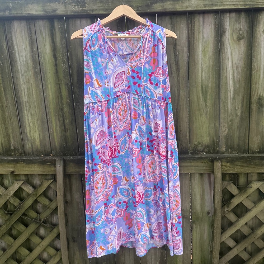 Umgee USA Purple Pink Floral Paisley Print Sleeveless Boho Dress Size‎ Large